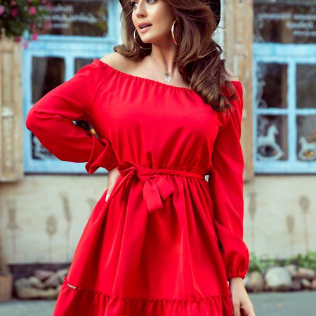 265-4 DAISY Sukienka z falbankami - CZERWONA-1