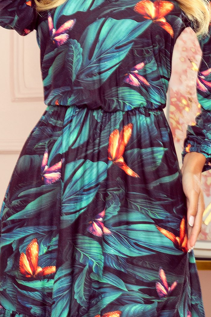 320-1 CORA sukienka z dekoltem i falbanką - kolorowe MOTYLE-5