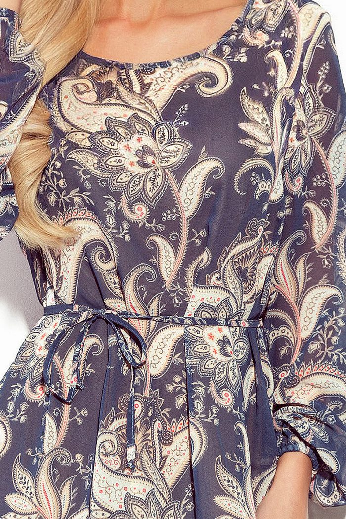 373-1 HANNAH szyfonowa sukienka z dekoltem na plecach - NIEBIESKI WZÓR BOHO-5